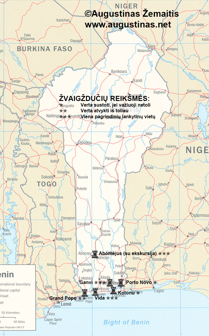 Benino lankytinų vietų žemėlapis. Viliuosi, jis padės susiplanuoti savo kelionę į Beniną.