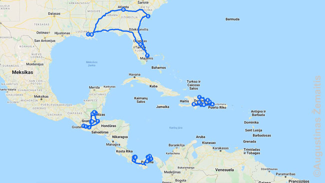 Kelionės po Centrinę Ameriką ir pietų JAV maršrutai