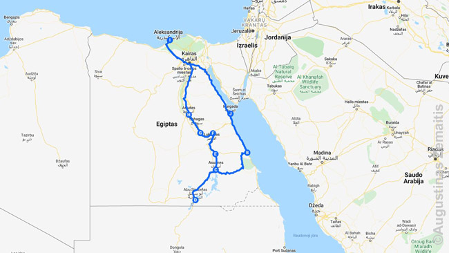 Kelionės po Egiptą maršrutas