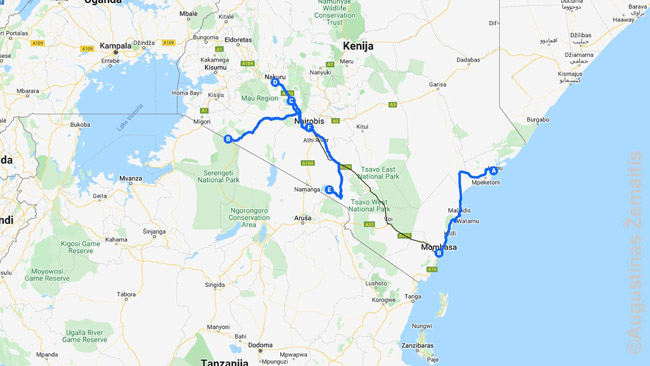 Kelionės po Keniją maršrutas
