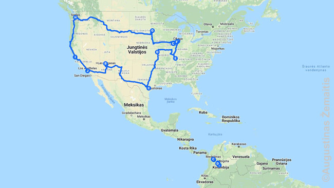 Tikslas - Amerika 2021 ekspedicijos maršrutas