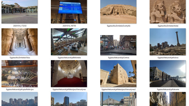 Geriausių Egipto nuotraukų katalogas. žiūrint per File Explorer thumbnail režimu Nuotraukos su pavadinimais dėl to, kad kėliau jas į "AŽ kelionės" - pavadinimai tikrai nebūtini, nes esmė matosi iš thumbnail